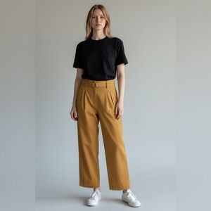 Zara Wide-Leg Paperbag Pants in Tan